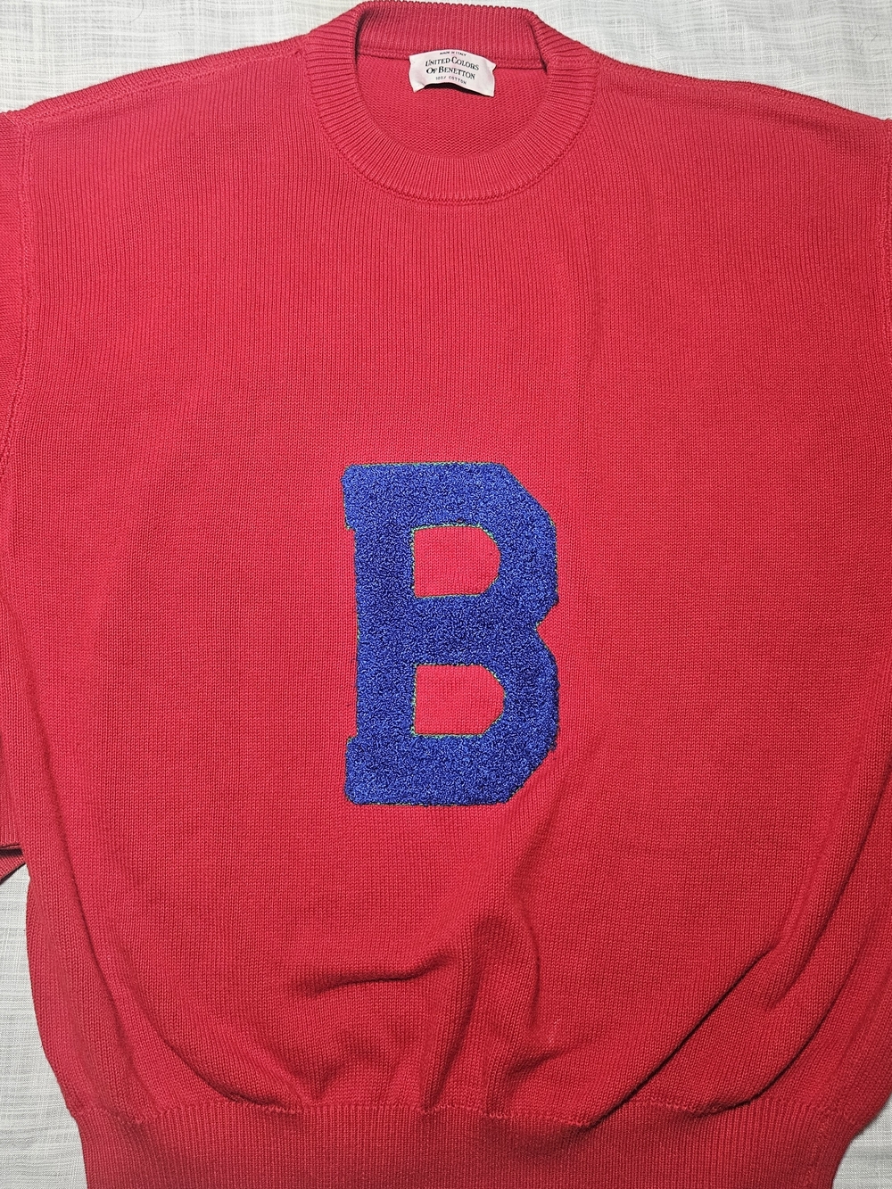 United Colors Of Benetton Red Sweater with Blue Chenille B
